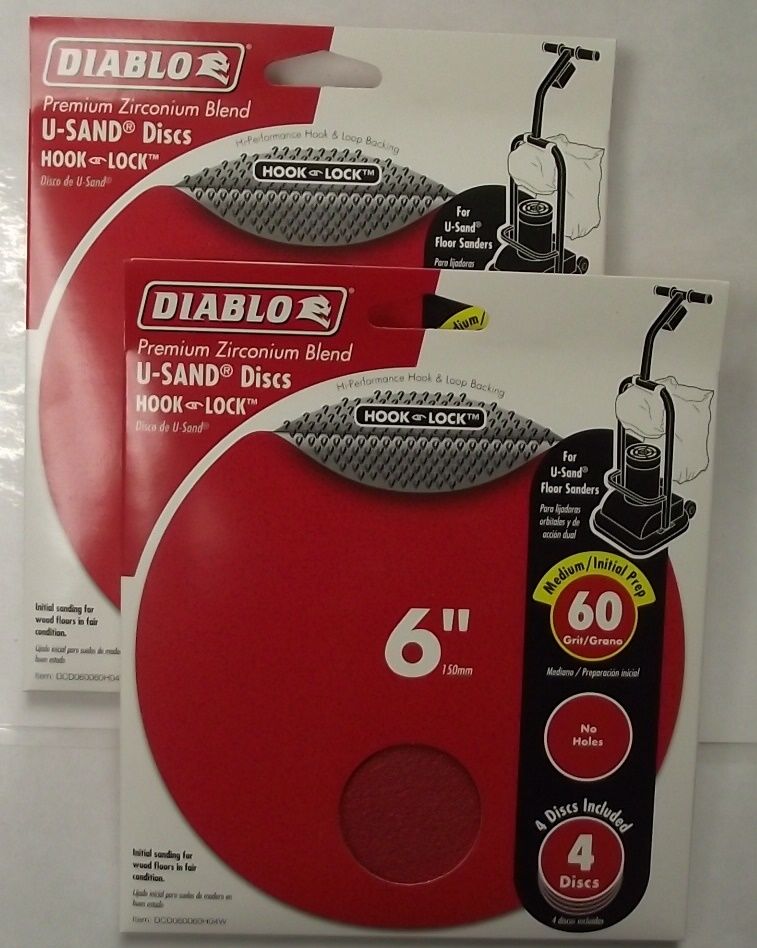 Diablo DCD060060H04W 2-4 Pack's U-Sand Hook & Lock 6" 60 Grit Sanding Discs