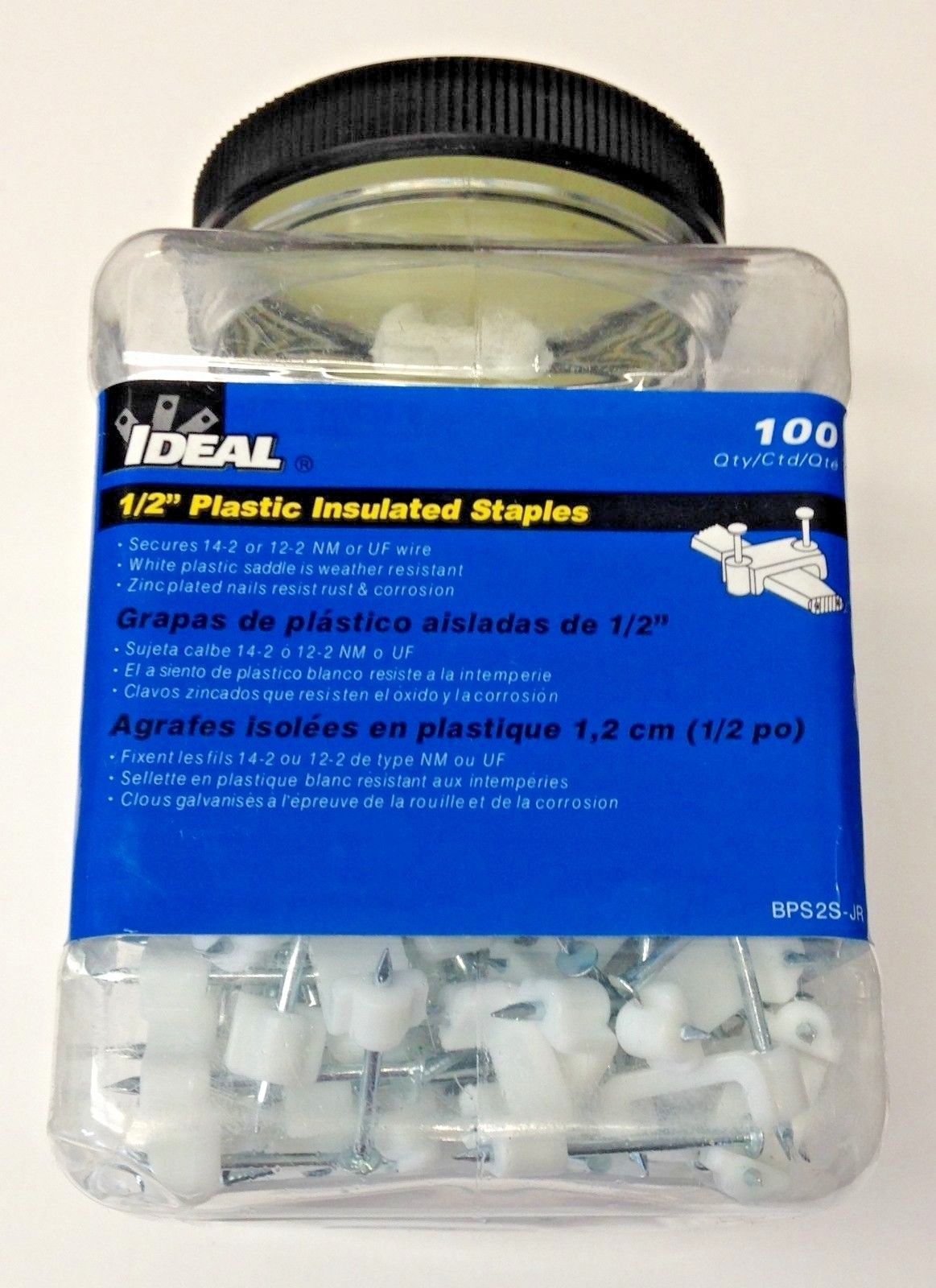 Ideal BPS2S-JR 1/2" White Plastic Insulated Staples 100 Pack