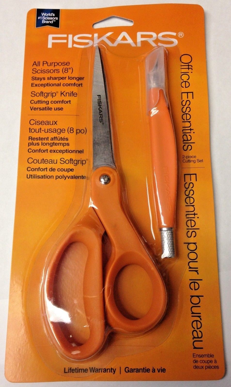 Fiskars 175760-5001 8" All Purpose Scissors With Soft grip Knife