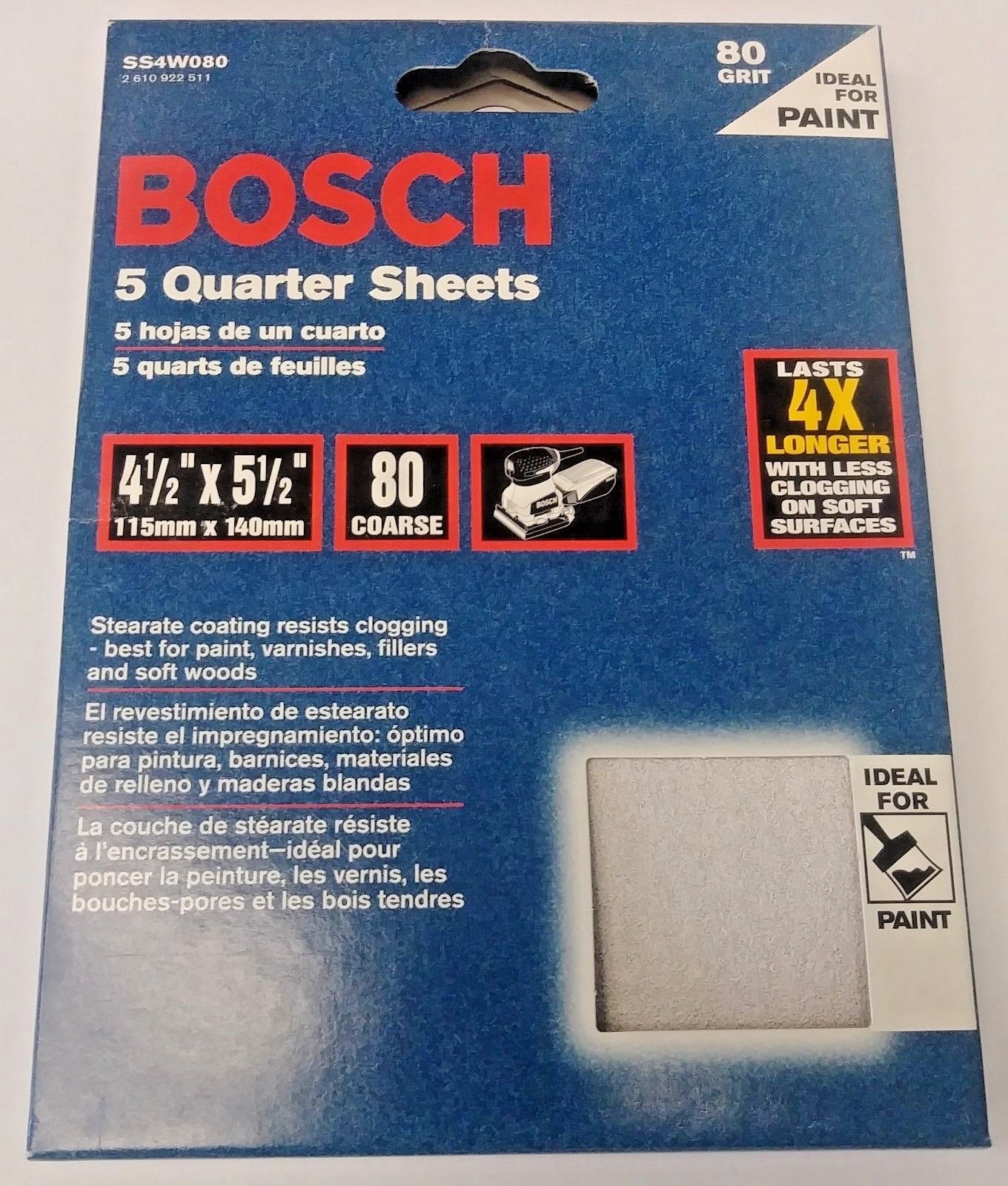 Bosch SS4W080 5 Piece 80 Grit 4-1/2" x 5-1/2" General Purpose Sanding Sheets