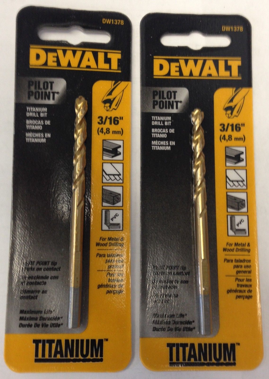 Dewalt DW1378 3/16" Pilot Point Titanium Drill Bit (2 Packs)