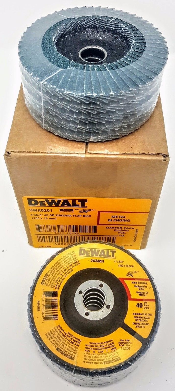DeWalt DWA8201 4" x 5/8" 40 Grit Zirconia T29 Flap Discs Metal Blending 10 Pack