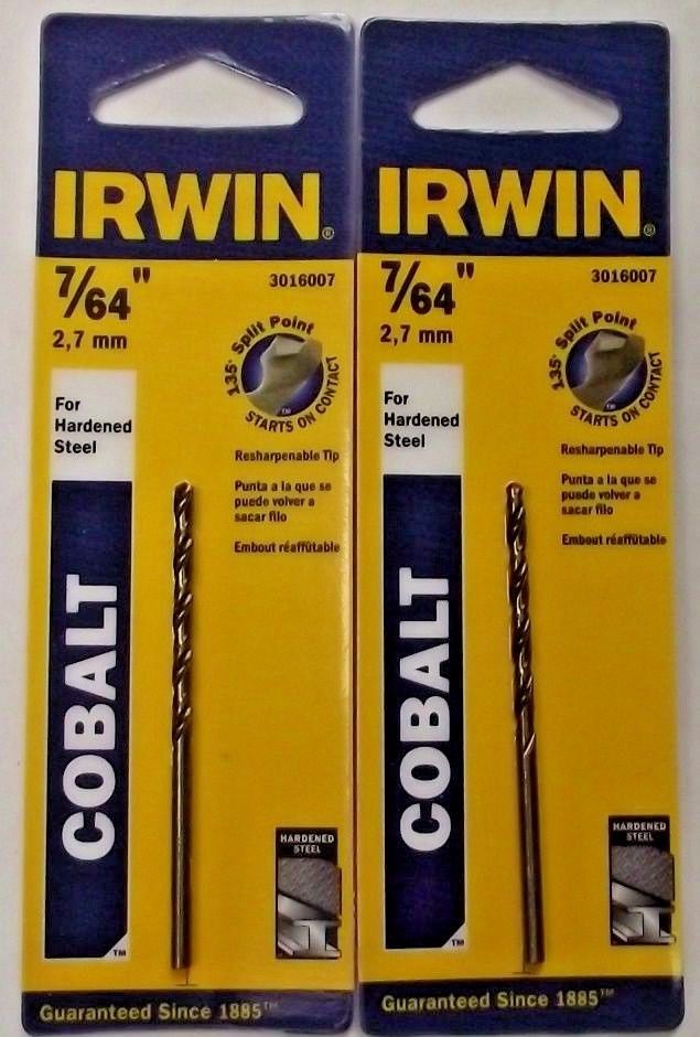 Irwin 3016007 7/64" HSS Cobalt Split Point Drill Bit for Hardened Steel 2PKS
