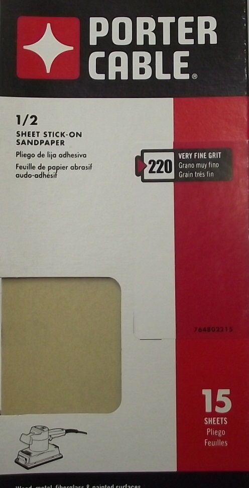 Porter Cable 764802215 1/2 Sheet PSA 220 Grit 15PK