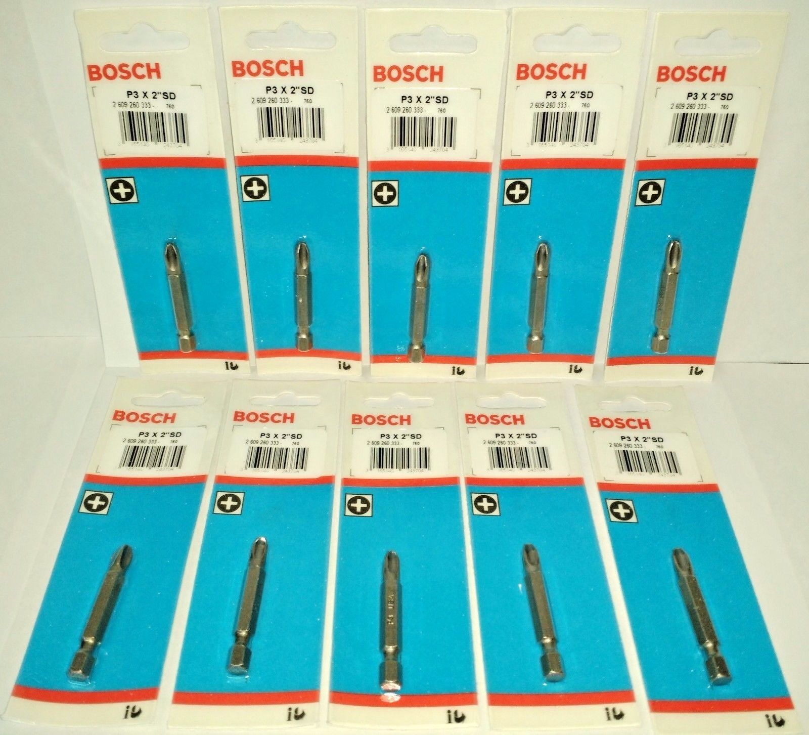 Bosch 2609260333  P3 x 2" Phillips Power Screw Tip Bits USA 10PKS