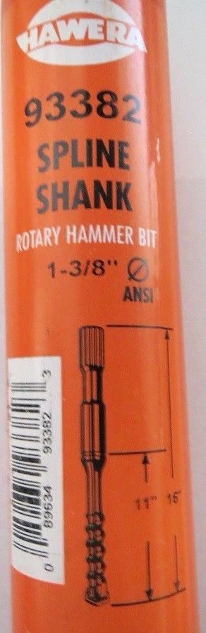Hawera 93382 1-3/8" Spline Shank Rotary hammer Bit 11" x 16" Germany