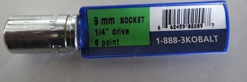 Kobalt 02-209 9mm Socket 1/4" Drive 6 Point USA