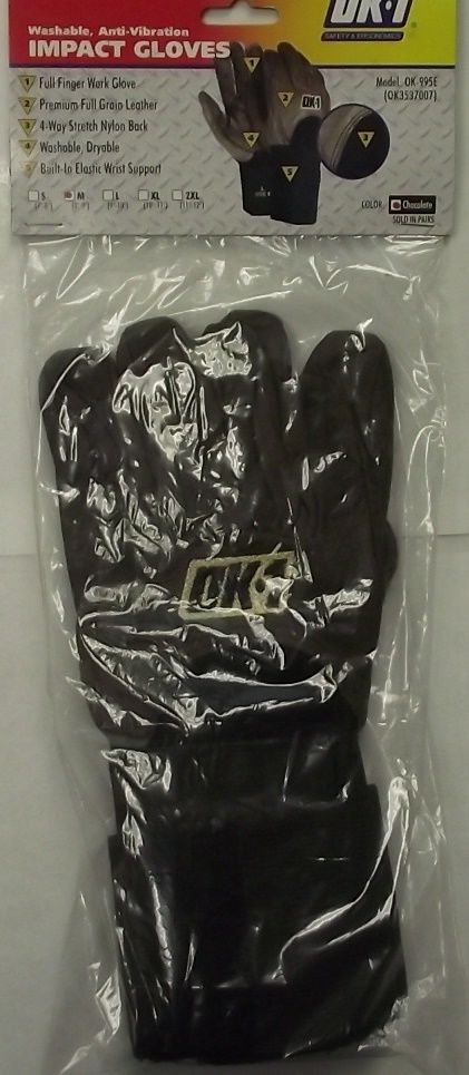 OK-1 OK-995E AntiVibration Style Work Glove Hook & Loop Closure Prem Leather MED