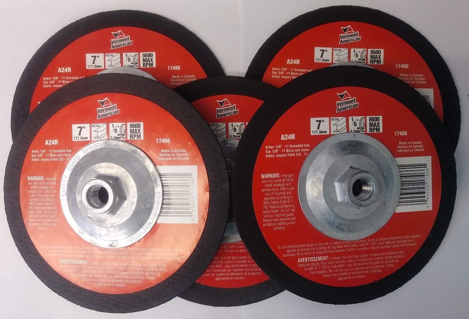 Vermont American 17466 7" x 1/8" x 5/8"-11 Metal Abrasive Blade Canada (5 Discs)