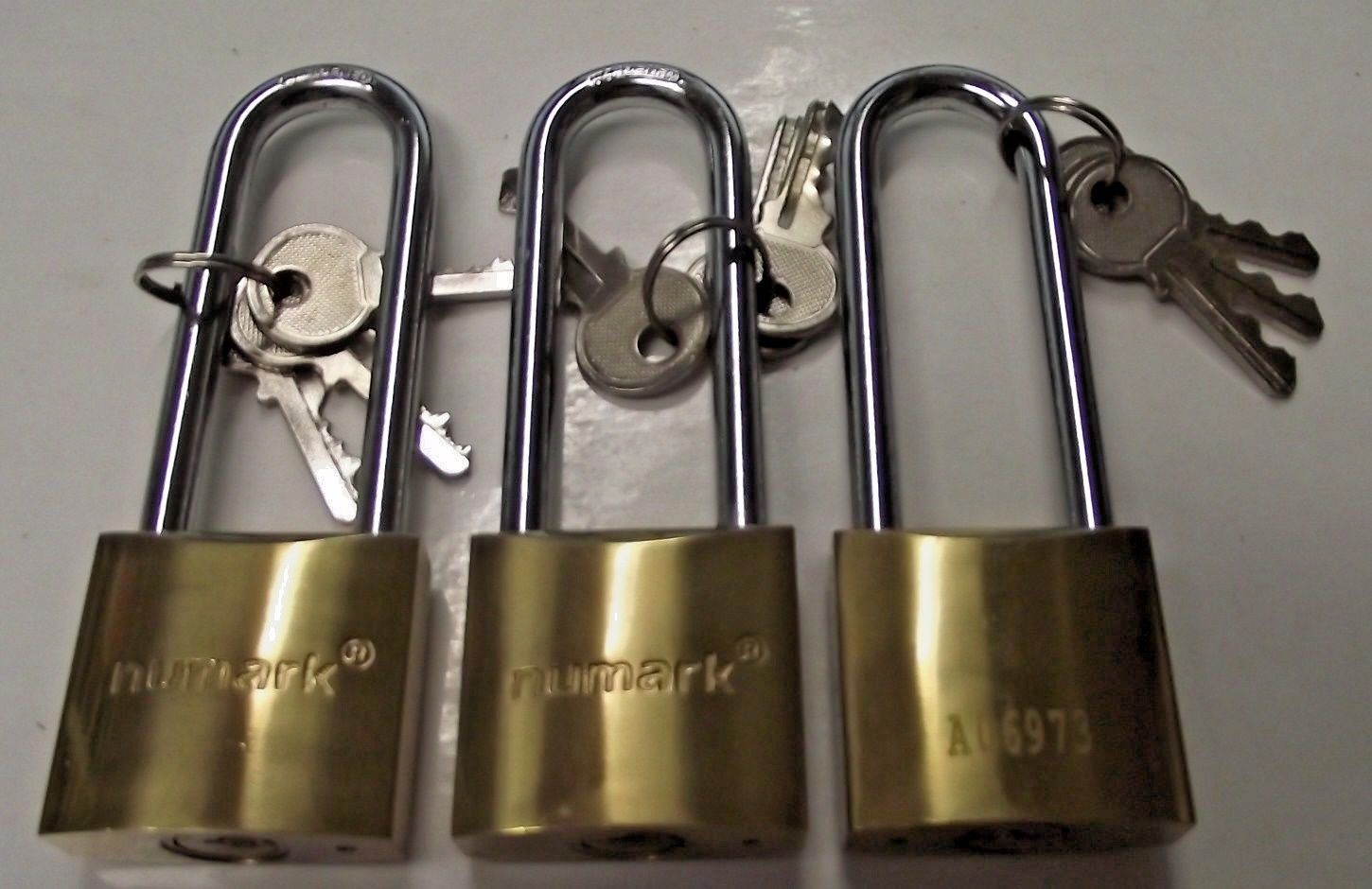 Numark L264 4-1/4" Brass Padlocks 3pcs. Keyed Differently