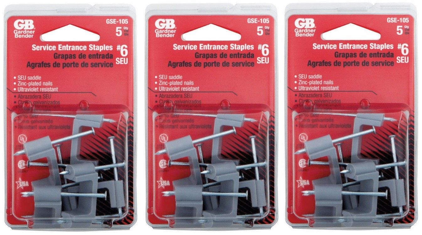 Gardner Bender GSE-105 #6 Service Entrance Staples (3 Packs of 5) 15 Staples USA