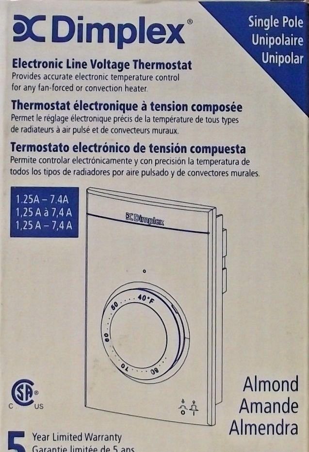 Dimplex ETS610A1 Electronic Line Voltage Single Pole Thermostat Almond