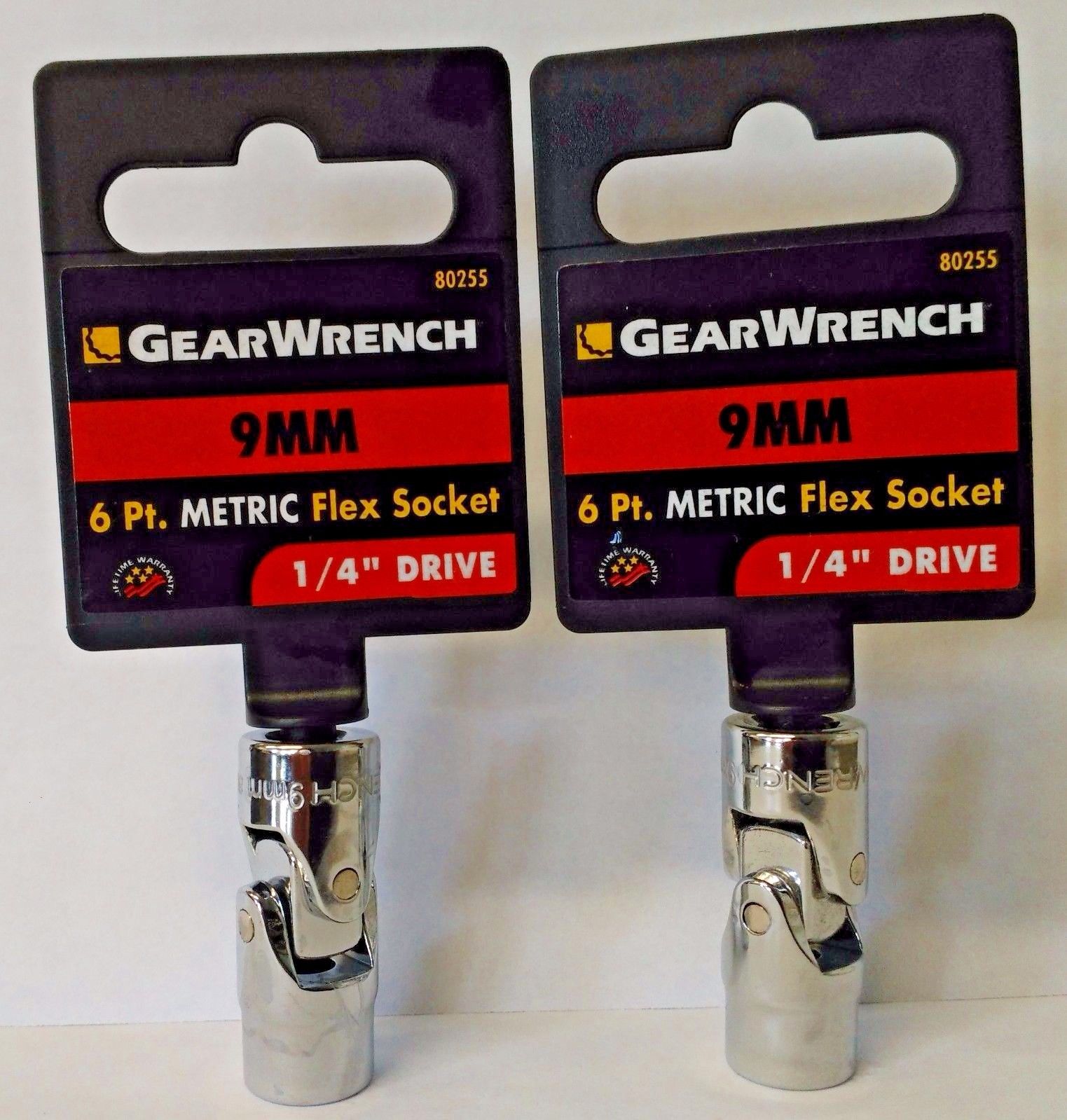 Gearwrench 80255 1/4" Drive 6 Point Flex Socket 9mm 2PCS