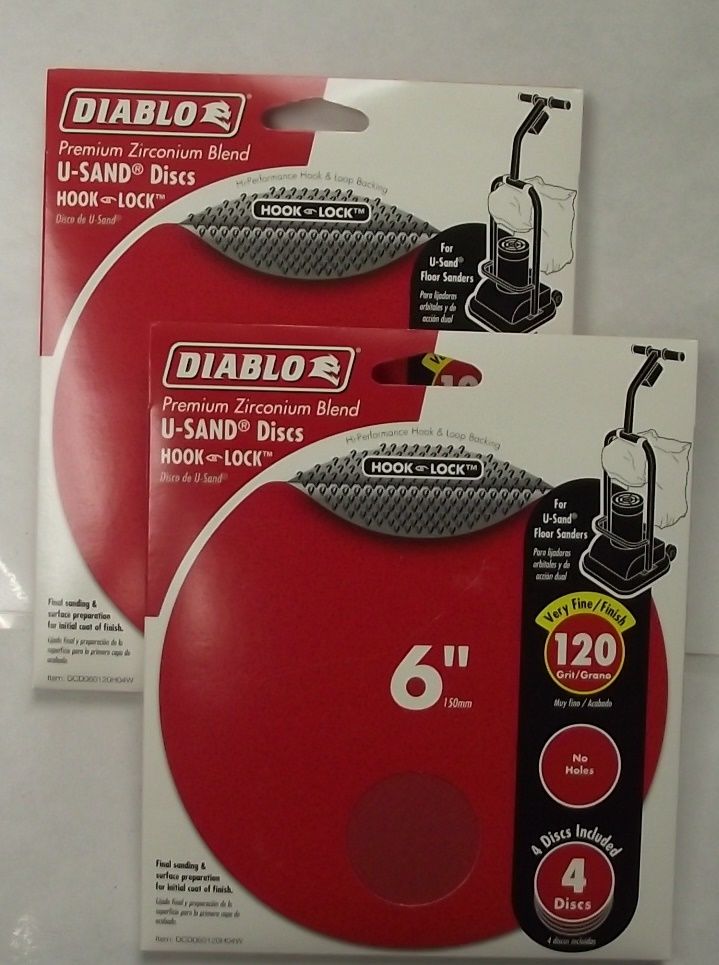 Diablo DCD060120H04W 2-4 Pack's U-Sand Hook & Lock 6" 120 Grit Sanding Discs