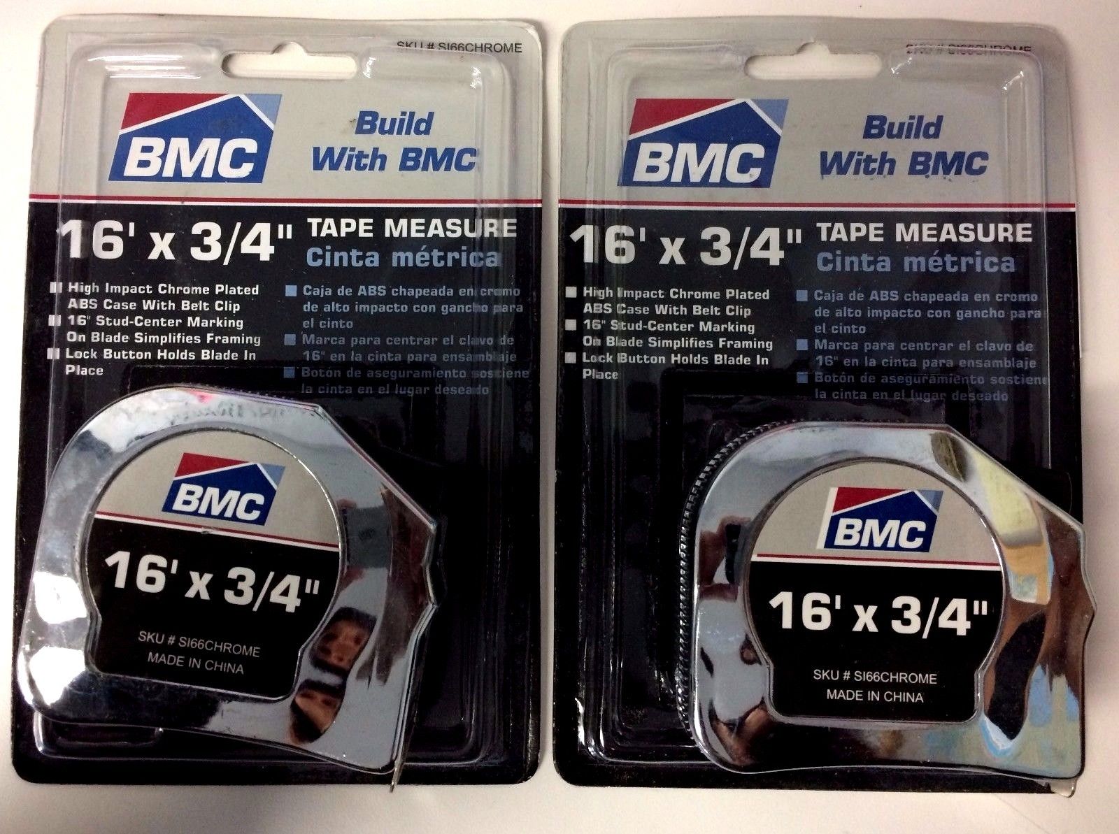 BMC S166CHROME Tape Measure - 3/4" x 16'  2PCS
