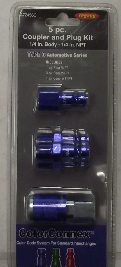 LEGACY A72456C 5pc 1/4" Coupler & Plug Kit TYPE C Blue ColorConnex