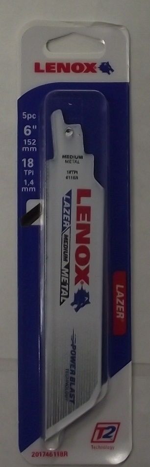 LENOX 201746118R 6" 18TPI LAZER Metal Cutting Bi-Metal Recip Saw Blades 5pk USA