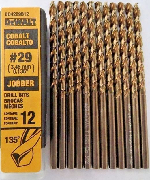DeWalt DD4229B12 #29 Wire Cobalt Jobber Drill Bits Germany 12 Pack