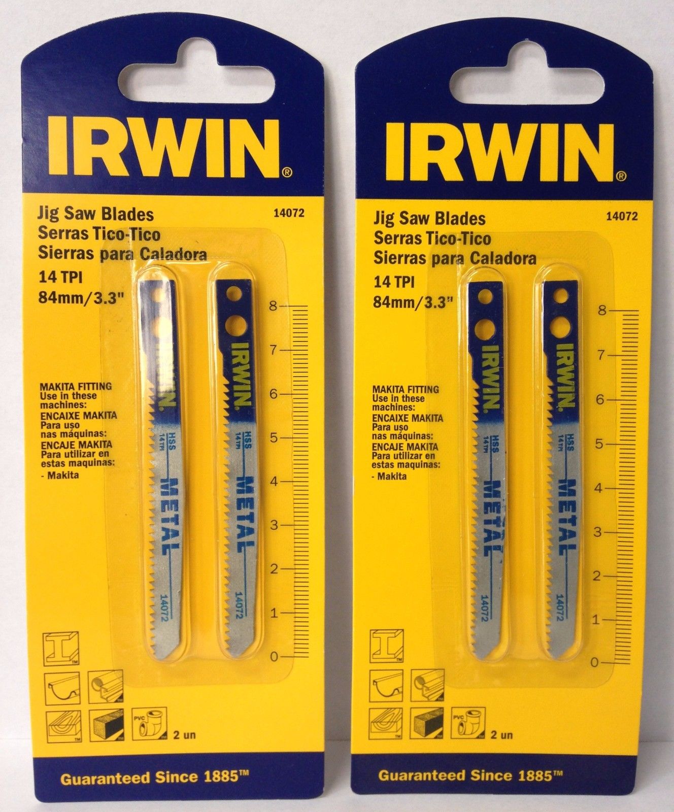 Irwin 14072 3.3" x 14 TPI Metal Cutting Jig Saw Blades 2 Packs of 2