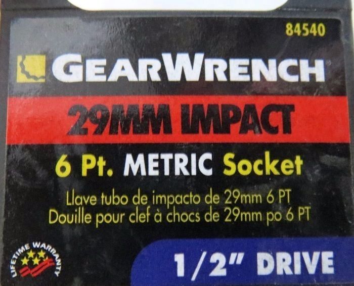 GearWrench 84540 29mm Impact 6 Point 1/2" Drive Socket