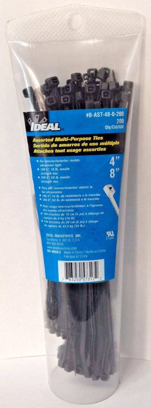 Ideal B-AST-48 0-200 Assorted Multi-Purpose Ties 100-8" 50lb. & 100-4" 18lb.