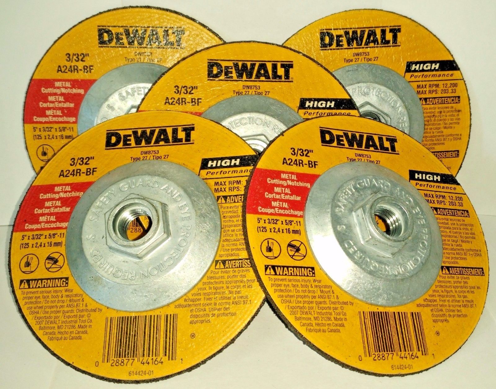 DeWalt DW8753 5" x 3/32" x 5/8"-11 Metal Notching Wheel - 5 Pack