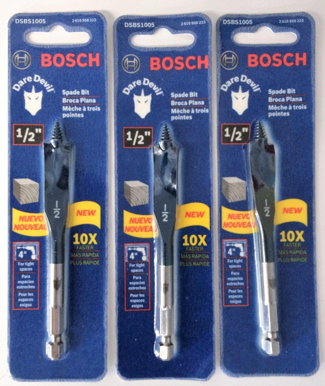 Bosch Dare Devil Spade Stubby Drill Bit DSBS1005 1/2" x 4" (3PKS)