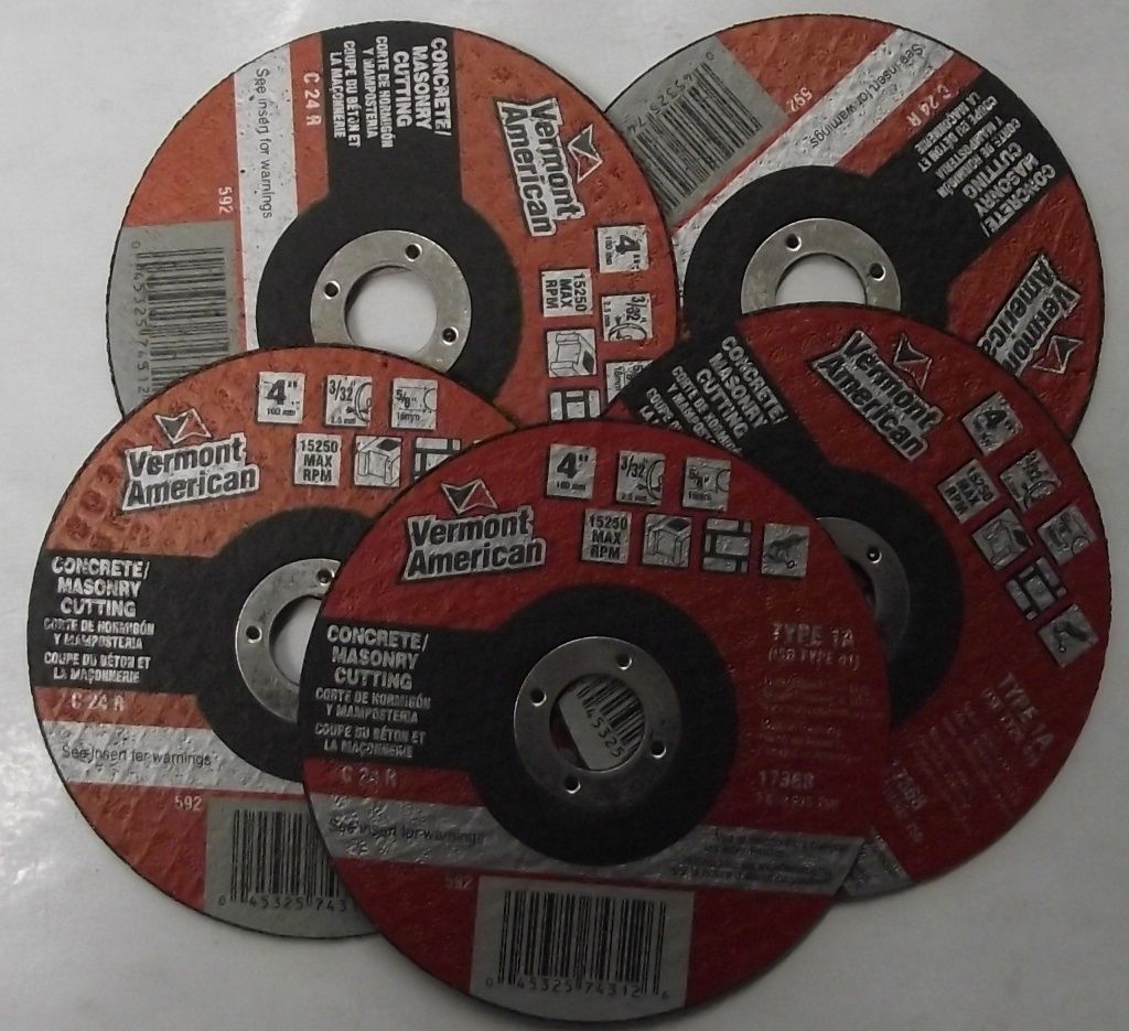 Vermont American 17368 4" x 3/32 x 5/8 Concrete & Masonry Cutting Wheels 5pcs