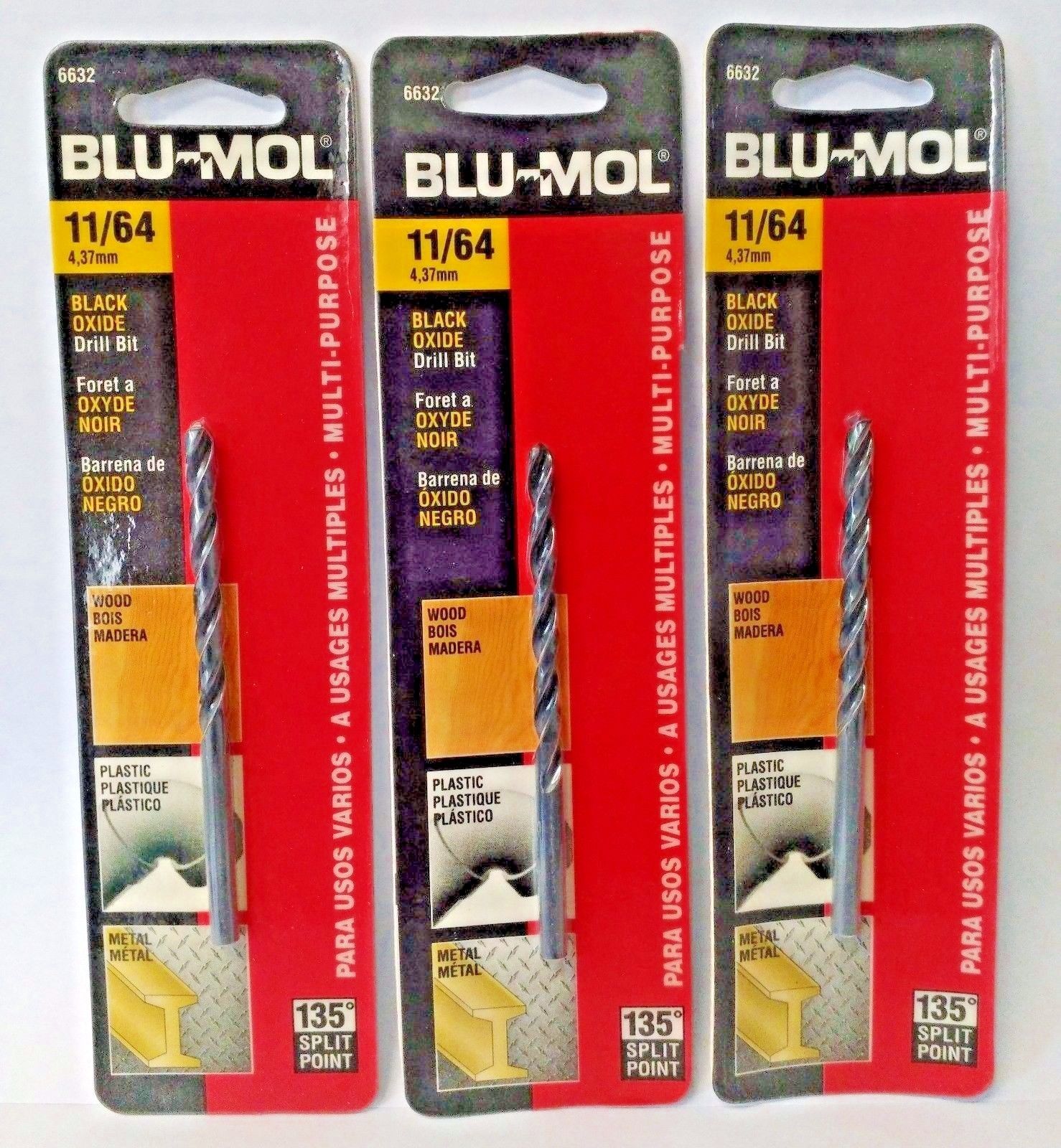 Blu-Mol 6632 11/64" High Speed Drill Bit 3PKS