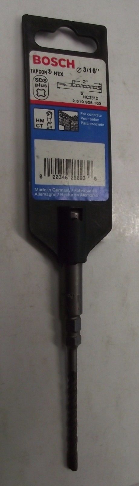 Bosch HC2310 Tapcon Hex SDS-plus Shank Drill Bit 3/16 x 2 x 5" Germany