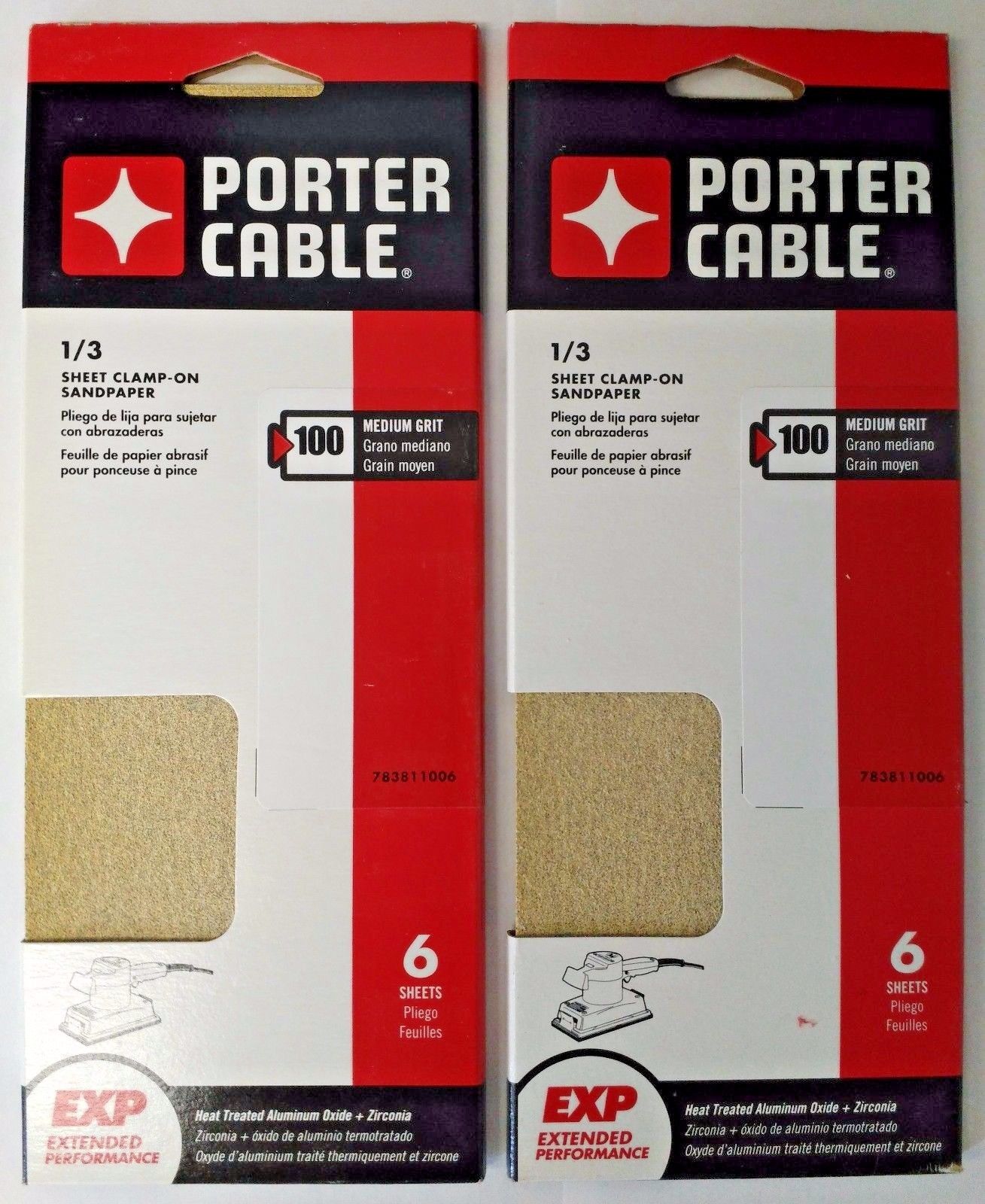 Porter Cable 783811006 6 Sheets 1/3 Sheet Clamp On Sandpaper 100 Grit 2PKS