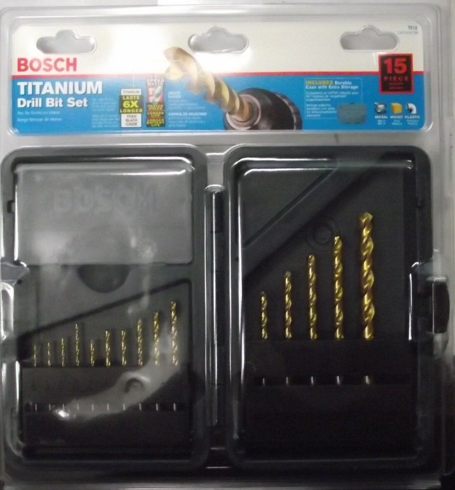 Bosch TI15 15 Piece Titanium Twist Drill Bit Assortment Plastic Case 1/16 to 3/8