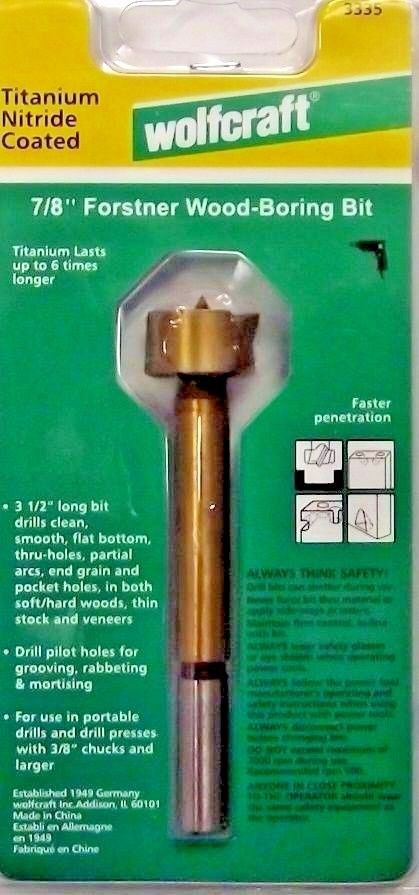 Wolfcraft 3335 7/8" x 3½" Titanium Nitride Coated Forstner Wood-Boring Bit