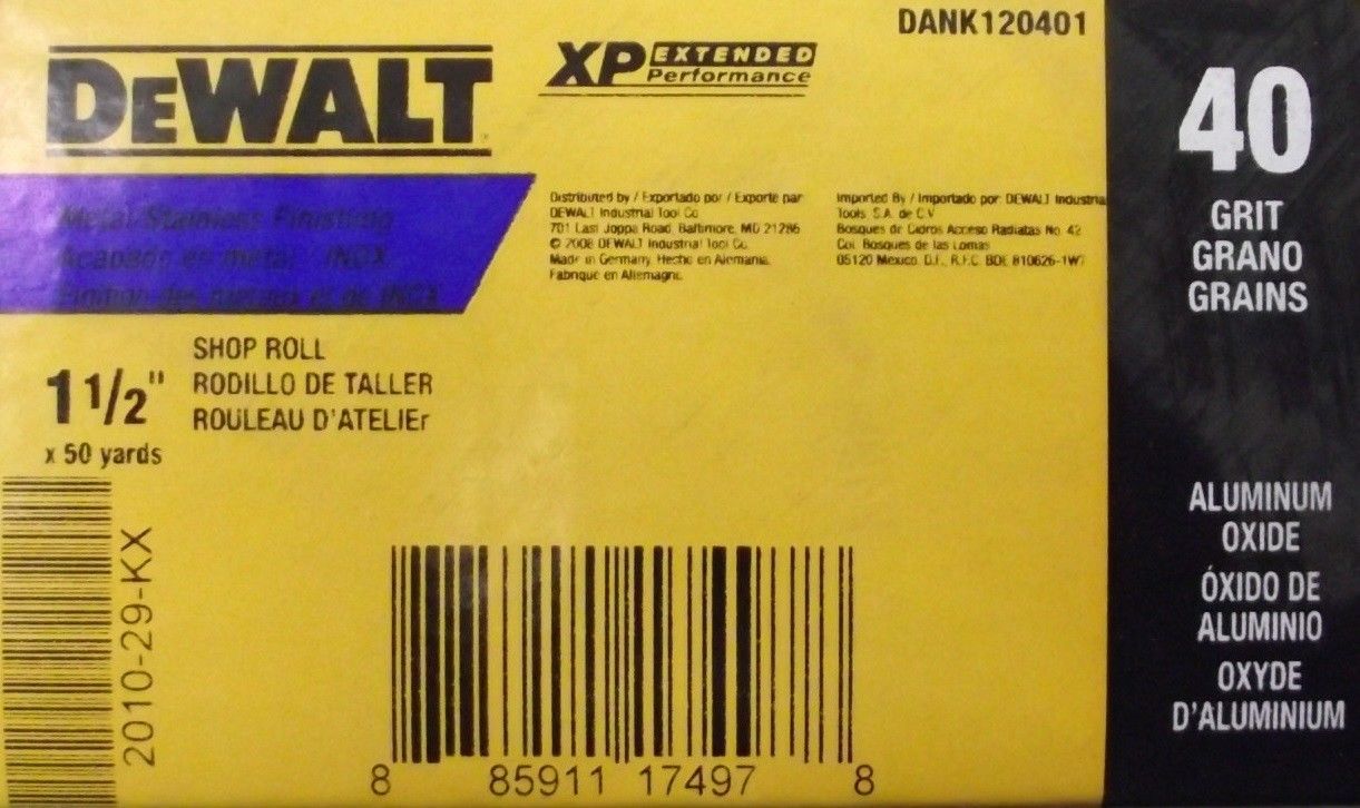 DeWalt DANK120401 1-1/2" x 50 yd High Performance Sand Paper Shop Roll 40 Grit