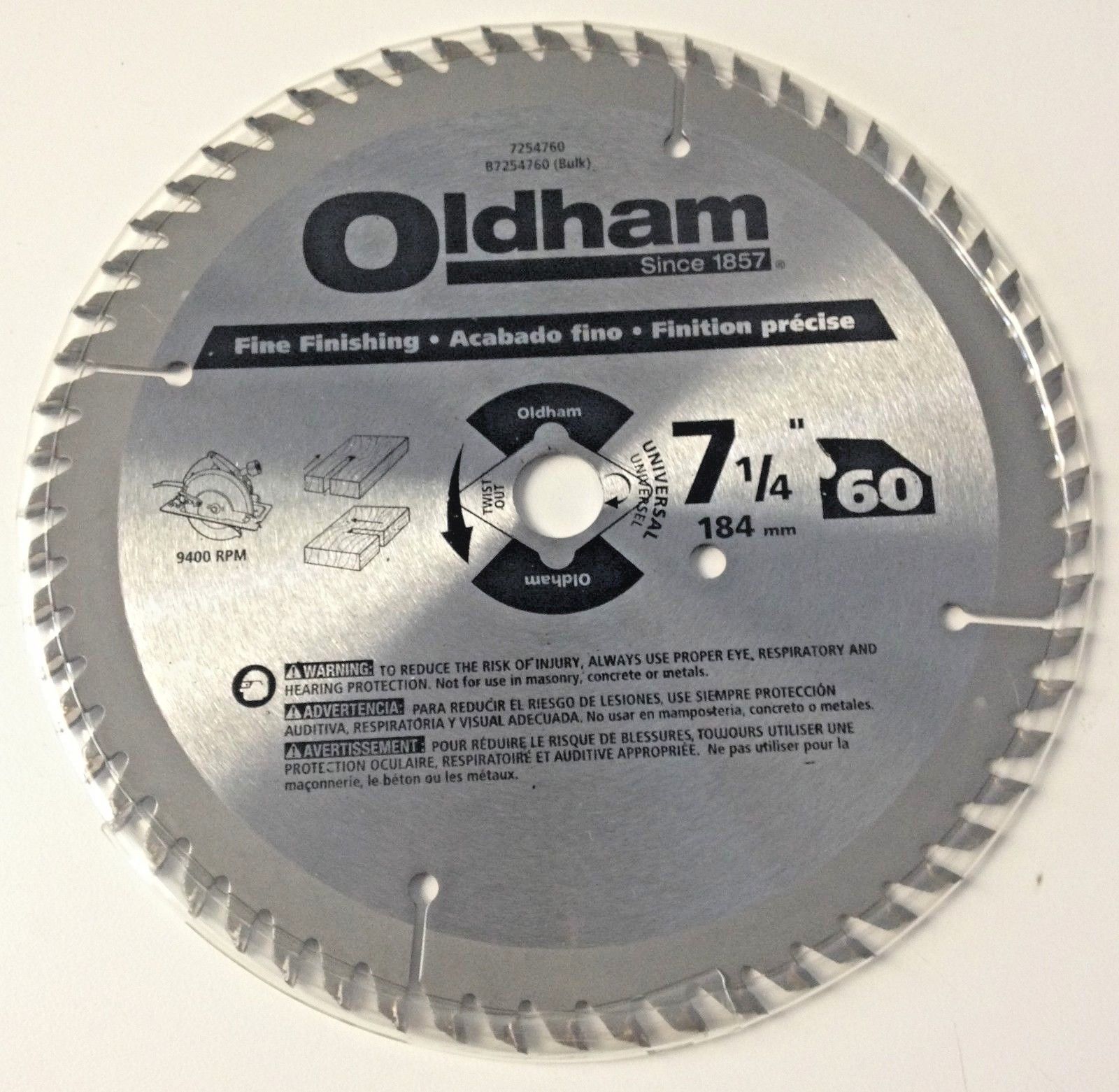 Oldham 7254760 7-1/4" x 60 Tooth Finishing Circular Saw Blade