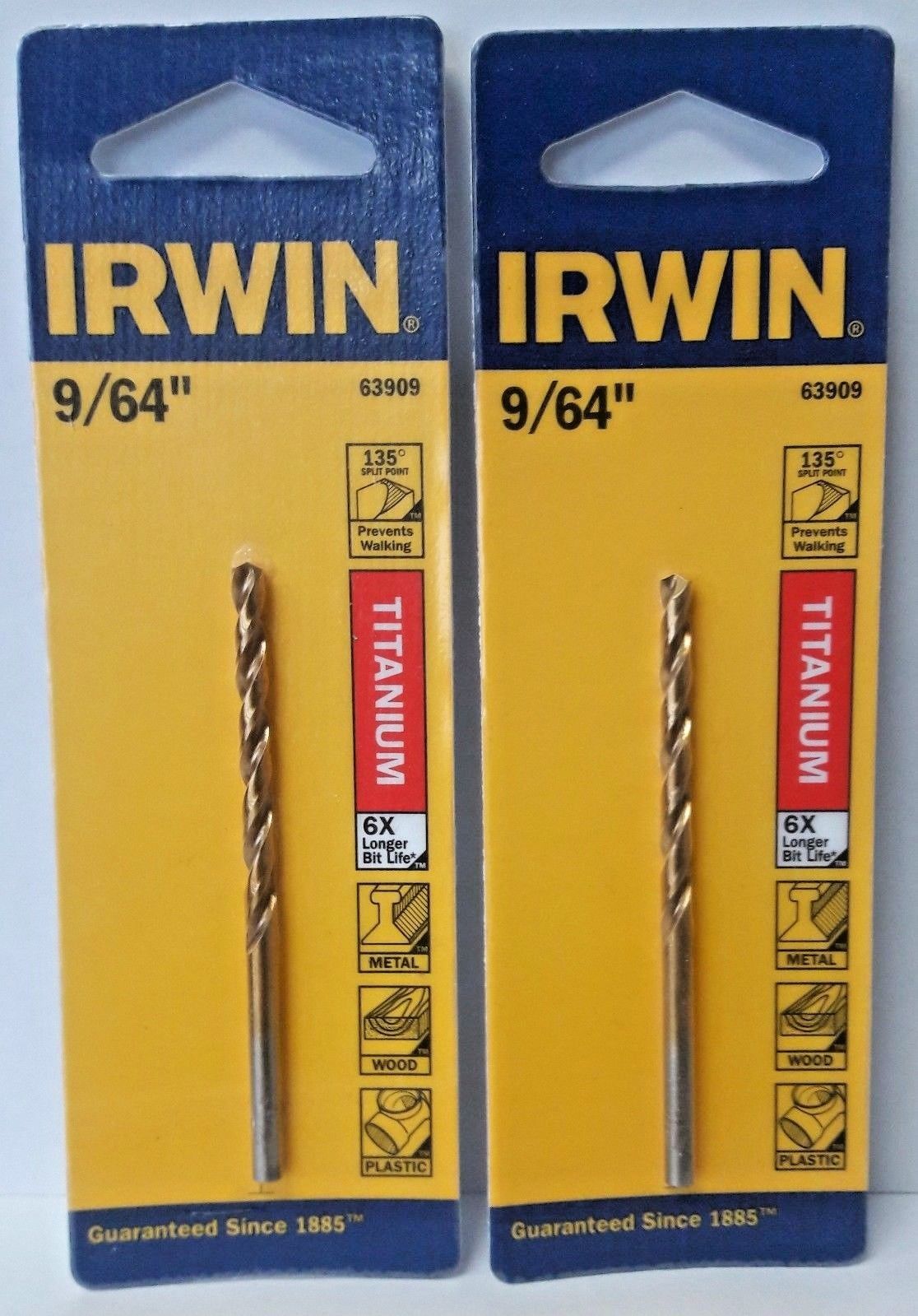 Irwin 63909 9/64 Titanium Nitride Coated HSS Drill Bit 135 Degree 2PKS