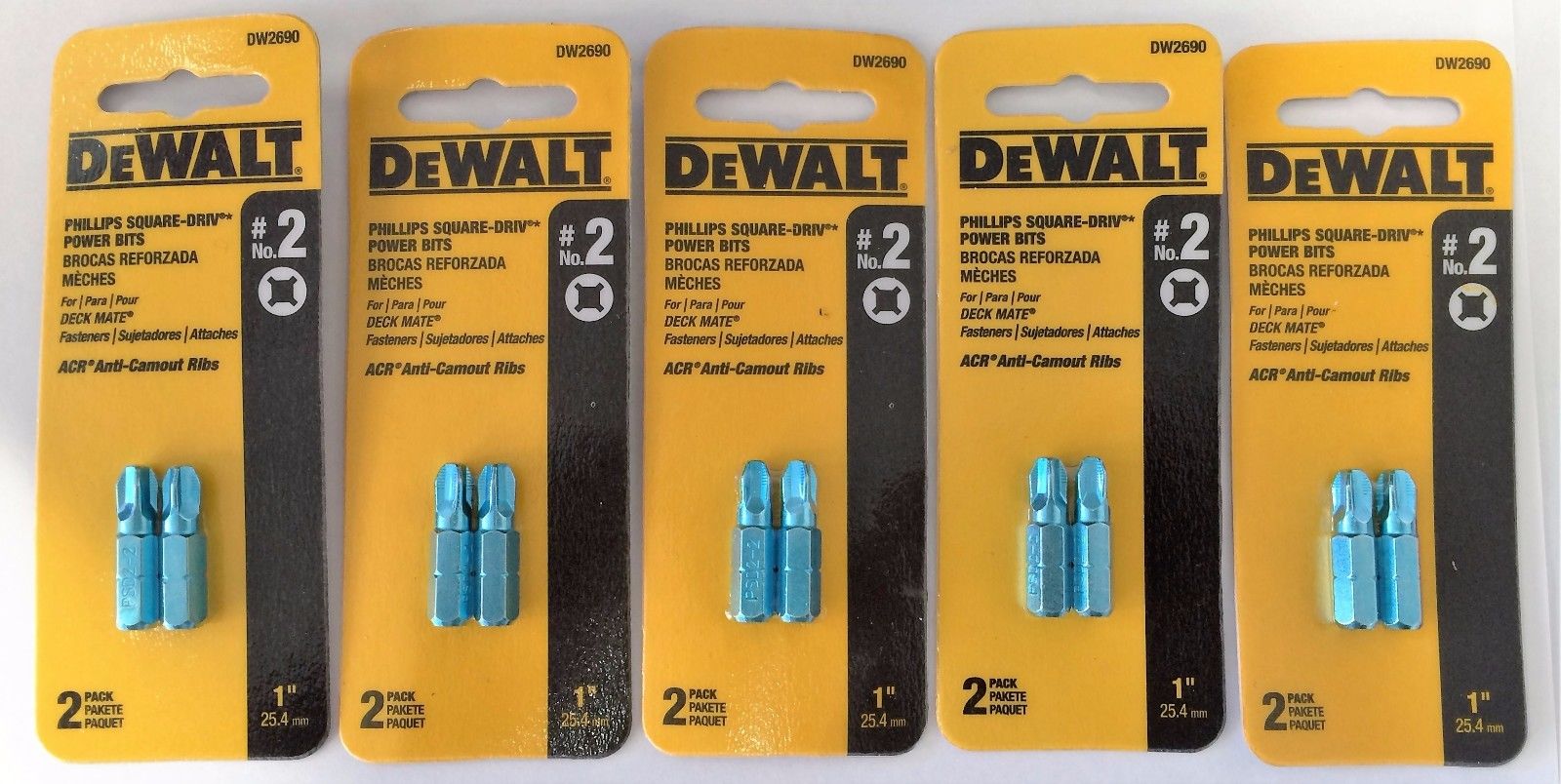 Dewalt DW2690 #2 Phillips Square Drive Power Screw Tips 5 (2PKS)