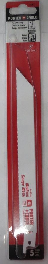 Porter Cable 12497-5 8" x 18 TPI Bi-Metal Recip Saw Blade 5pcs USA