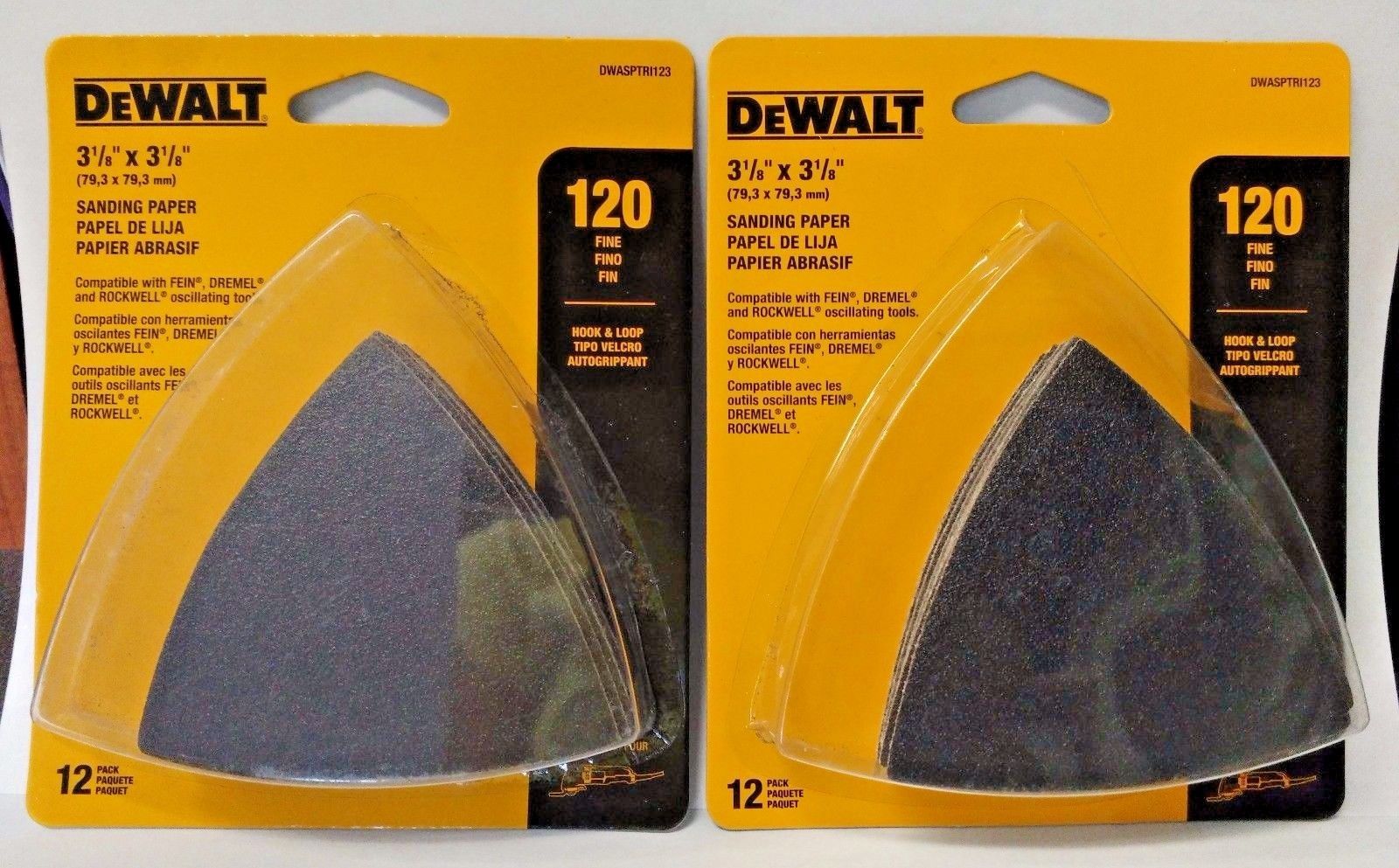 DeWalt DWASPTRI123 12 Pack Hook & Loop Triangle 120 Grit Sandpaper 2PKS