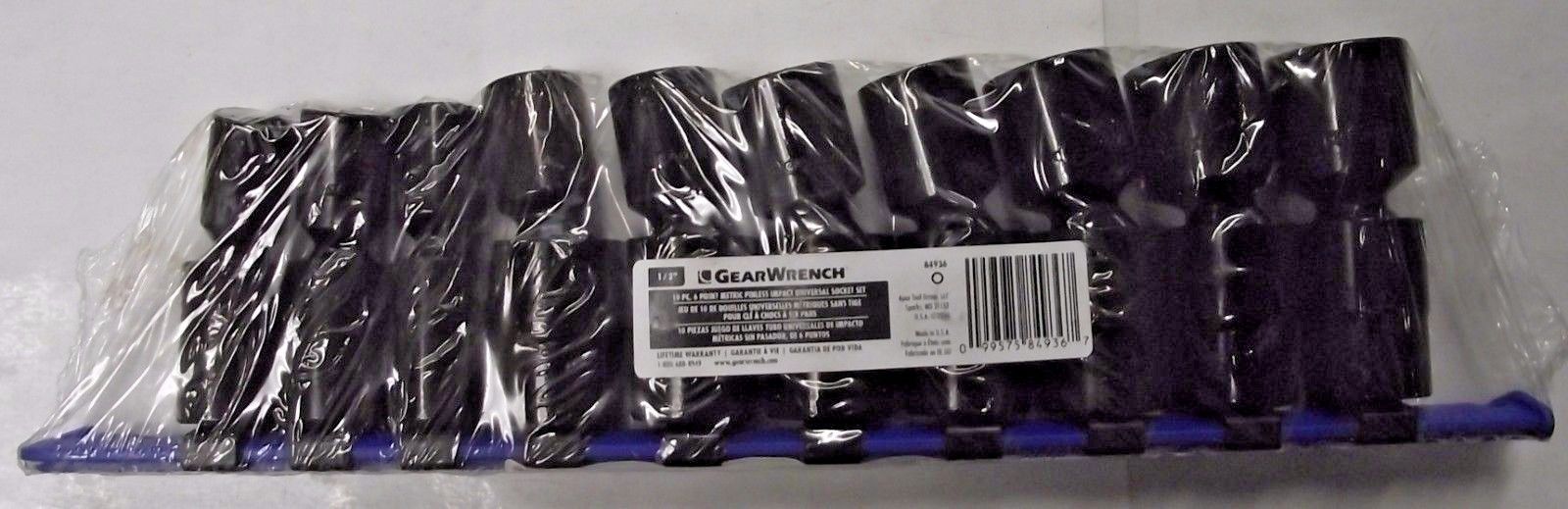 GearWrench 84936 10 Piece 1/2" Drive 6 Point Metric Pinless Impact Universal Soc