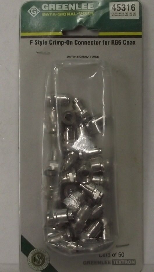 GREENLEE 45316 F Style Crimp-On Connector For RG6 Coaxial 50pcs.