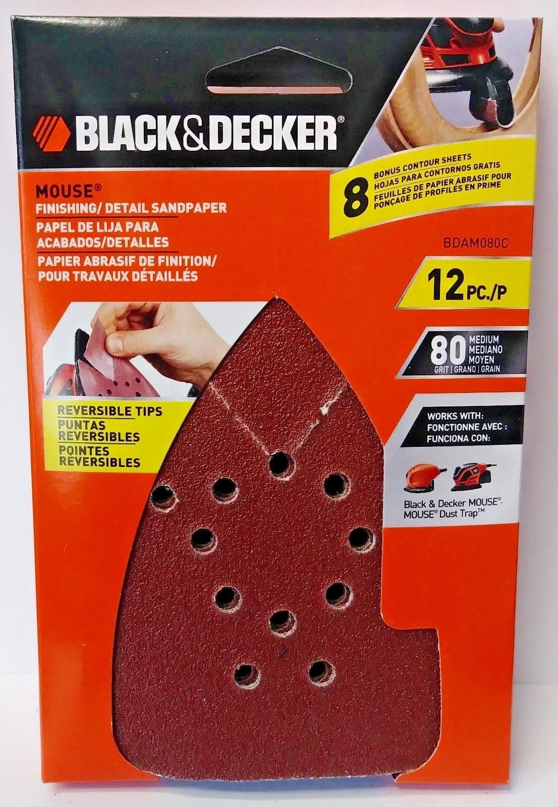 Black & Decker BDAM080C 80 Grit Mouse Sand Paper (12-Pack)