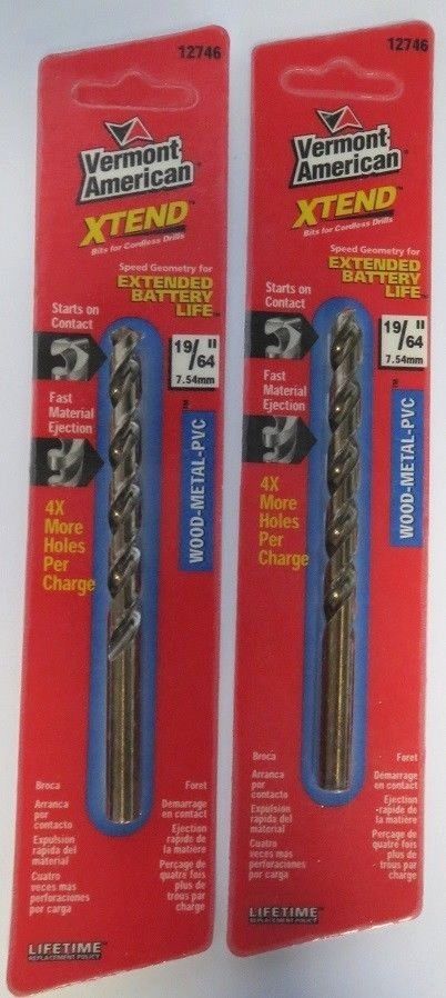 Vermont American 12746 19/64" Xtend Drill Bit 2 Packs