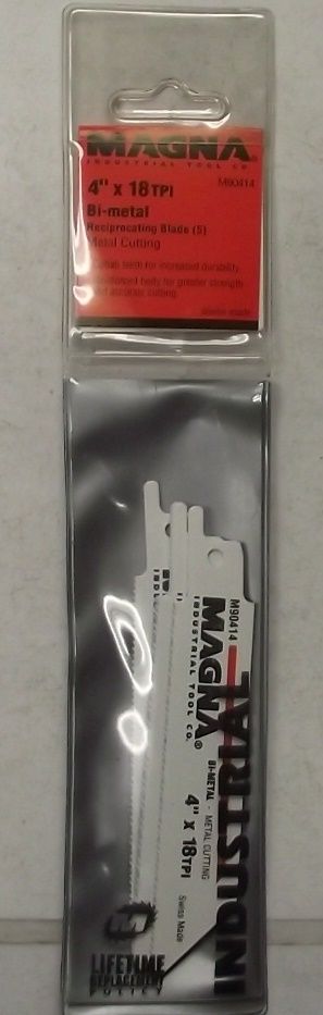 Magna M90414 4" x 18 TPI Bi-Metal Recip Saw Blades 5pk