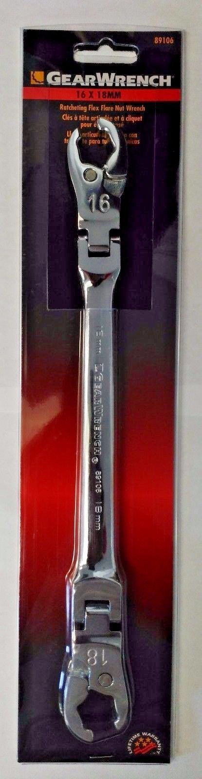 Gearwrench 89106 Ratcheting Flex Flare Nut Wrench 16MM X 18MM
