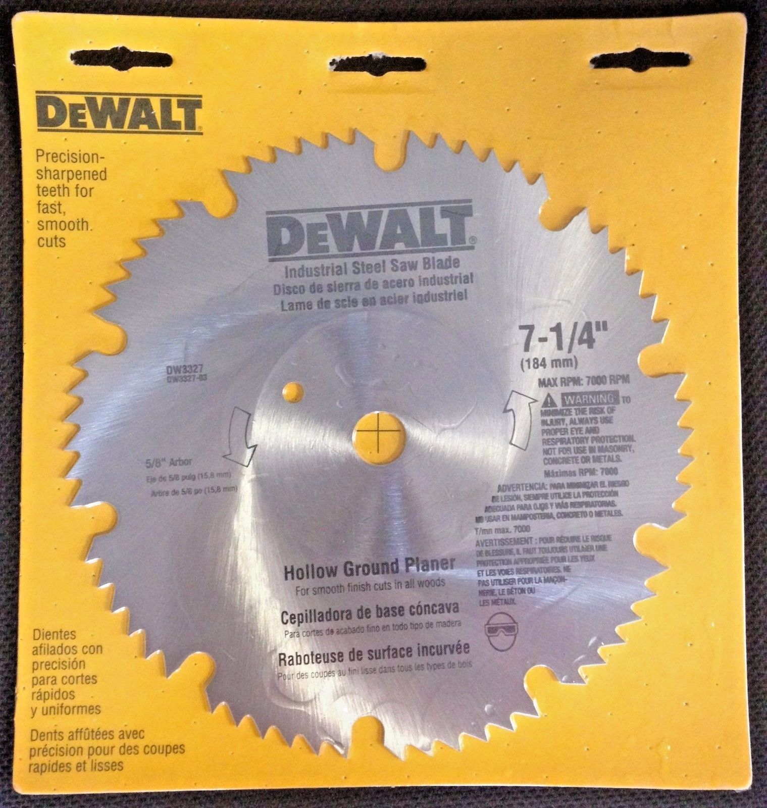 Dewalt DW3327 7-1/4" x 60 Tooth Hollow Ground Planer Steel Saw Blade 5/8" Arbor