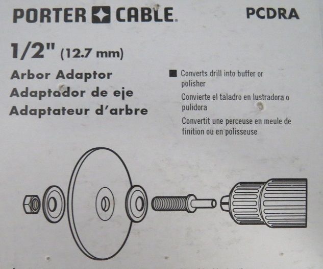 Porter Cable PCDRA Motor Arbor Adpt 1/2" Convert Drill into Buffer/Polisher