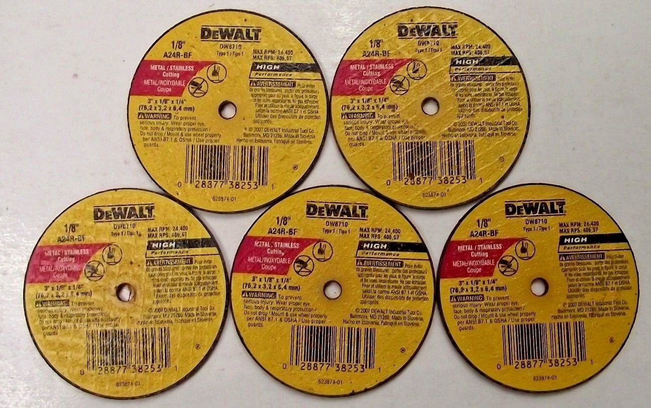 DEWALT DW8710 3" X 1/8" X 1/4" A24R Metal Stainless Cutting Wheel 5pcs.