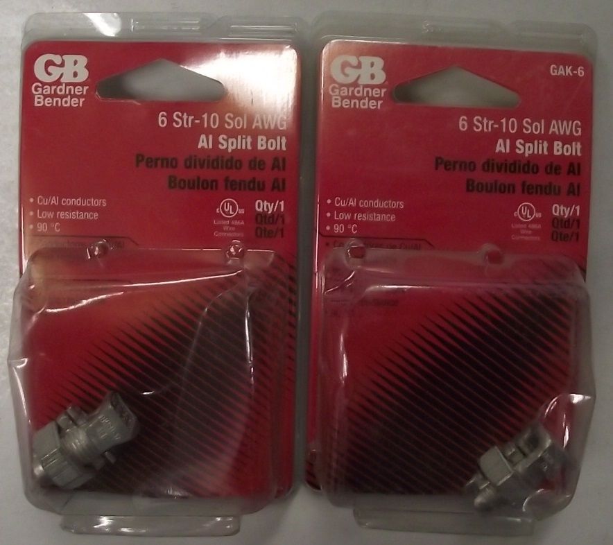 Gardner Bender GAK-6 6 Str-10 SOL AWG Solid Aluminum Split Bolt Connector 2pcs.