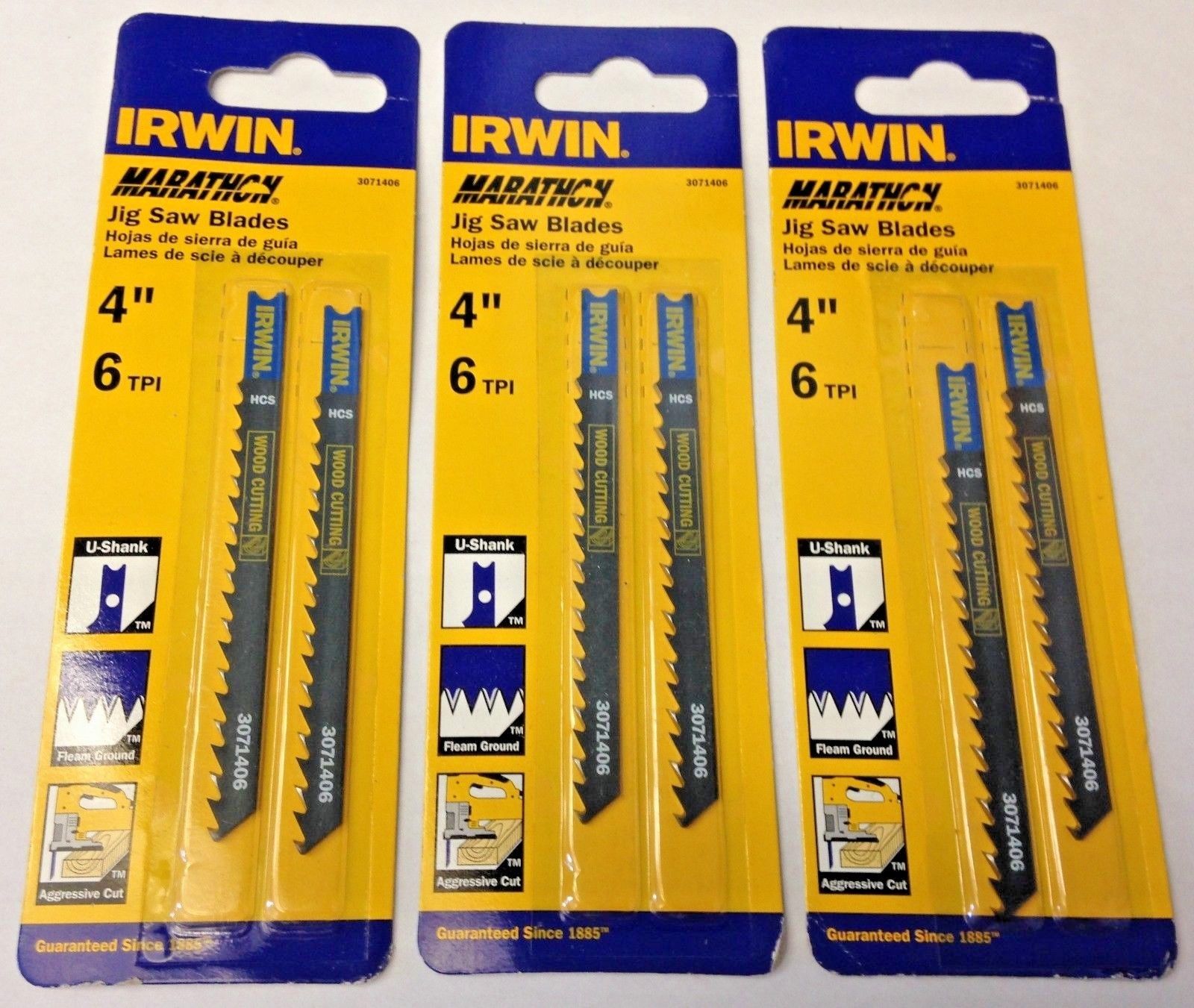 Irwin Marathon 3071406 4" x 6TPI U-Shank Wood Cutting Jigsaw Blades 3 Packs of 2